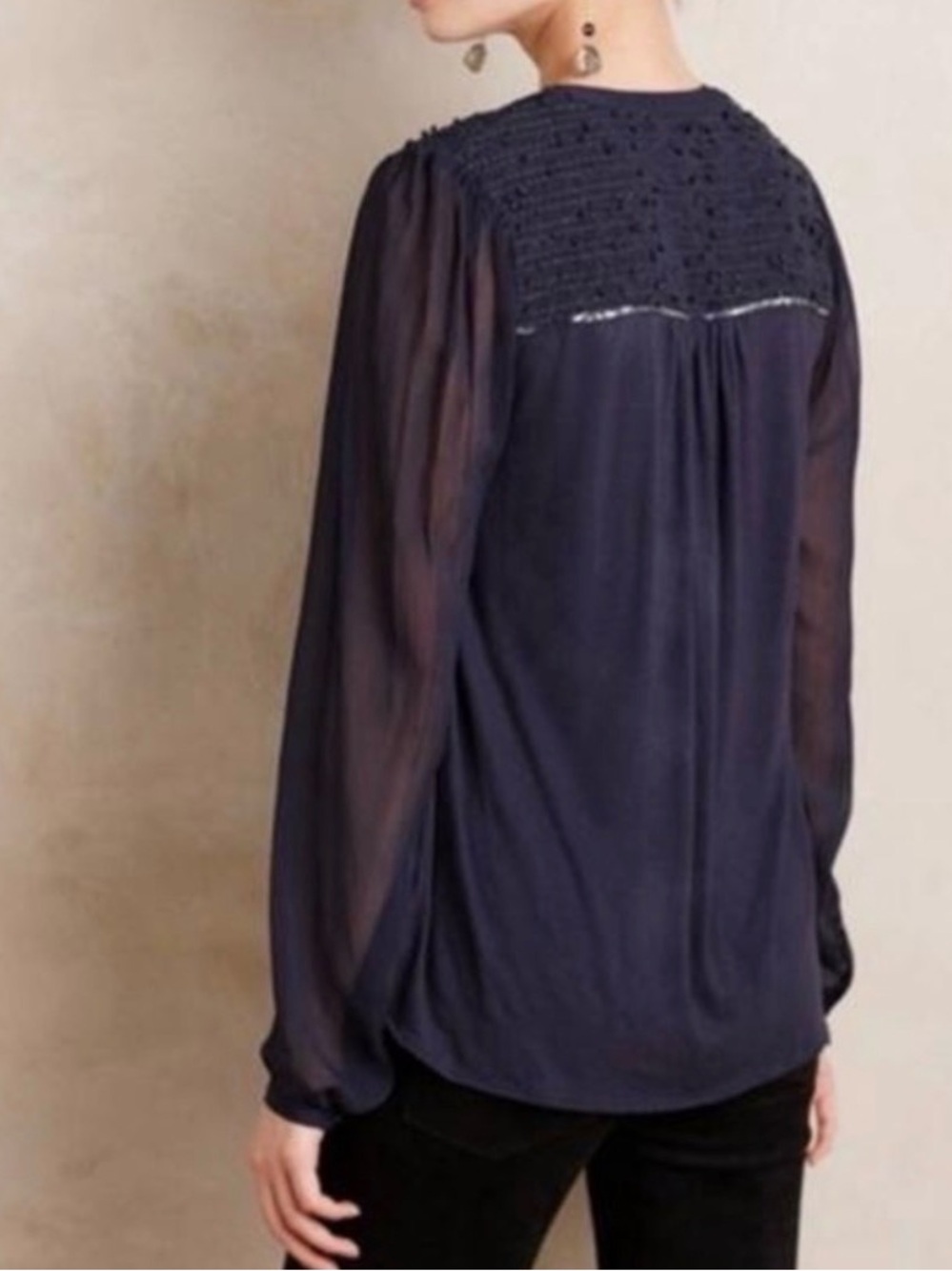 Anthropologie Tiny Paix Embroidered Blouse Navy XS NWT - Picture 7 of 7
